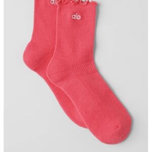 ALO Yoga Candy Red Ruffled Edge Crew Socks
